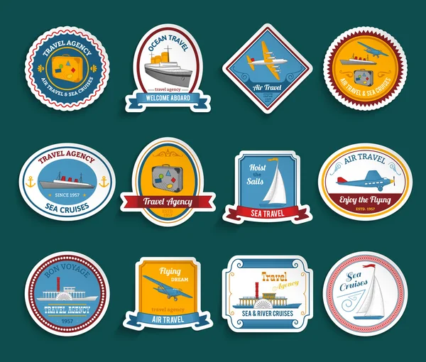 Crucero agencia de viajes pegatinas conjunto — Archivo Imágenes Vectoriales