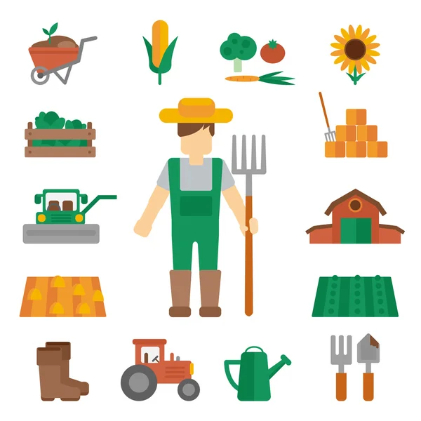 Farmer land icons flat — Stock Vector