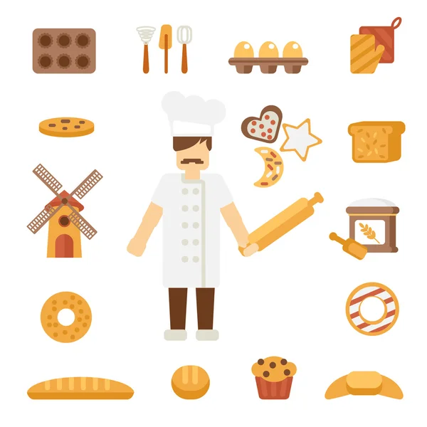 Baker icons flat — Stock Vector