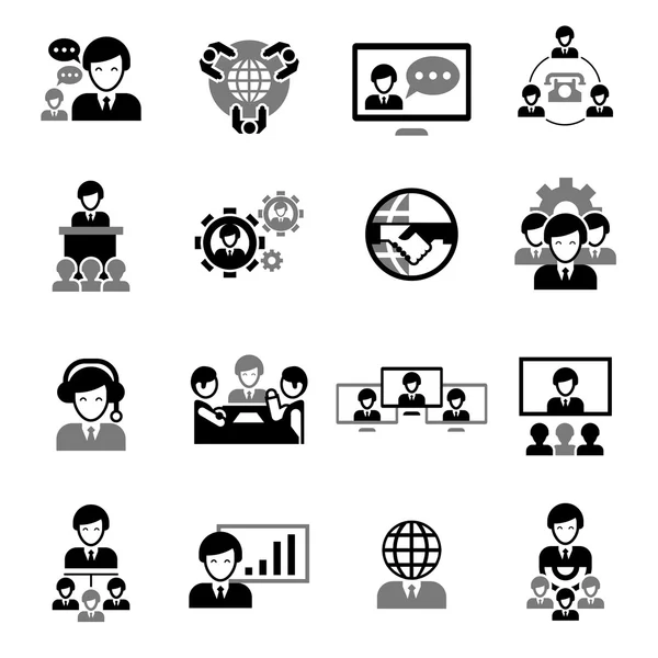 Business Meeting Icons Black — Stock Vector