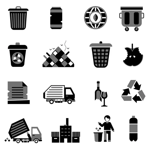 Iconos de basura negro — Vector de stock