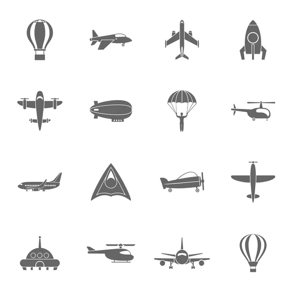 Letadla ikony set černá — Stockový vektor