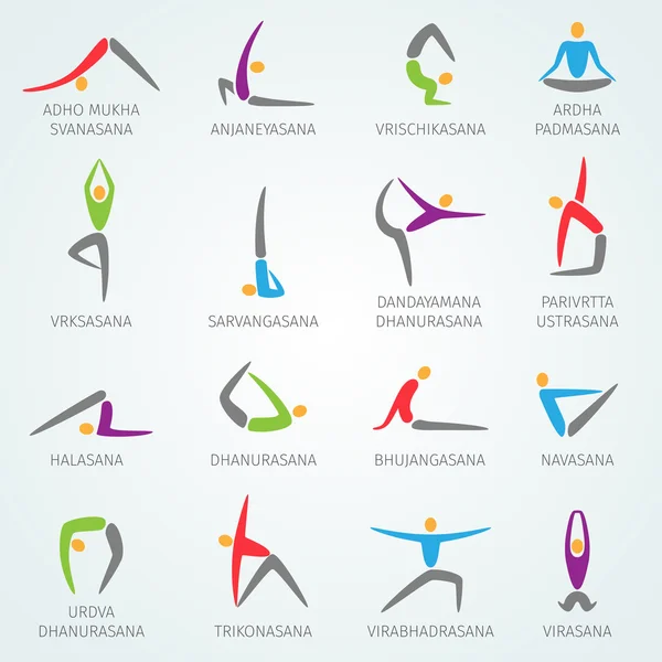 Yoga-Ikonen gesetzt — Stockvektor