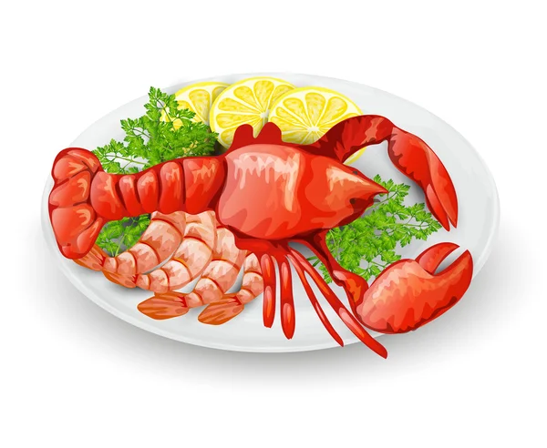 Lobster On Plate — Stock Vector