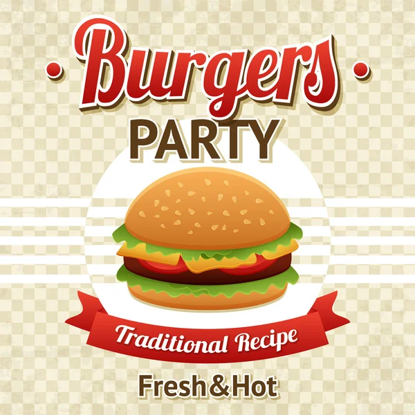 Burger večírek plakát — Stockový vektor