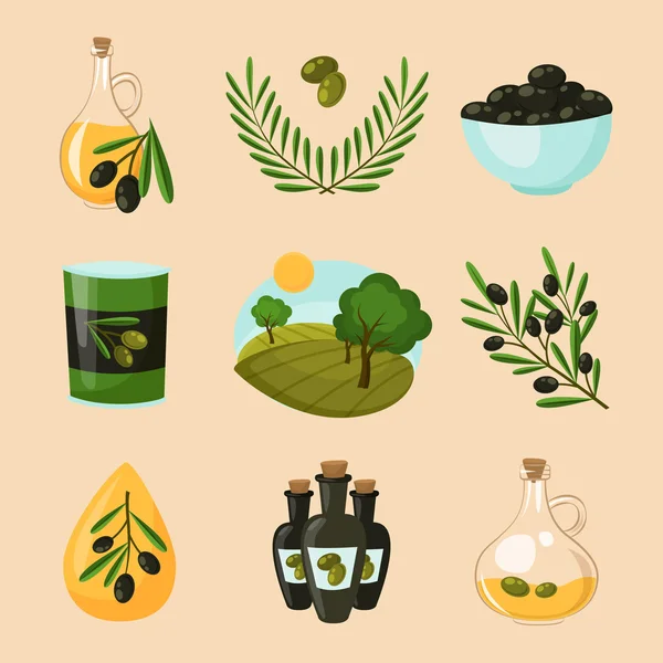 Conjunto de iconos de oliva — Vector de stock