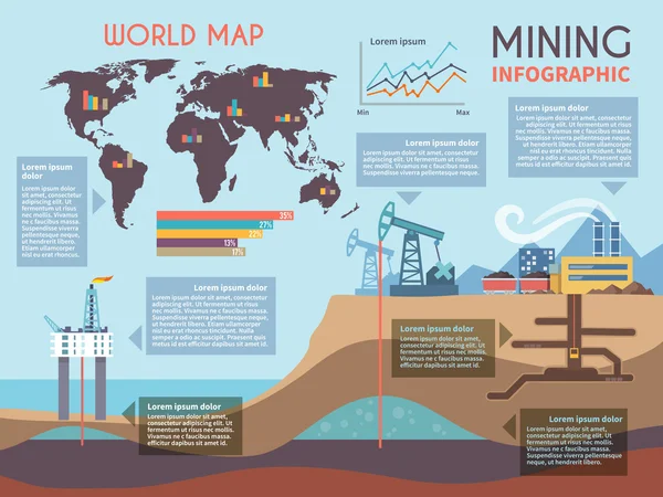 Conjunto de infográficos de mineração — Vetor de Stock