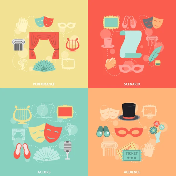 Iconos de teatro plana — Vector de stock