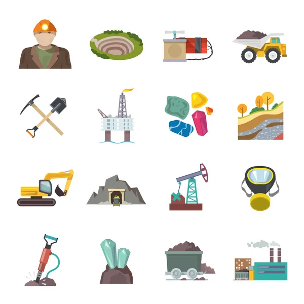 Mining Icons Flat — Stock Vector