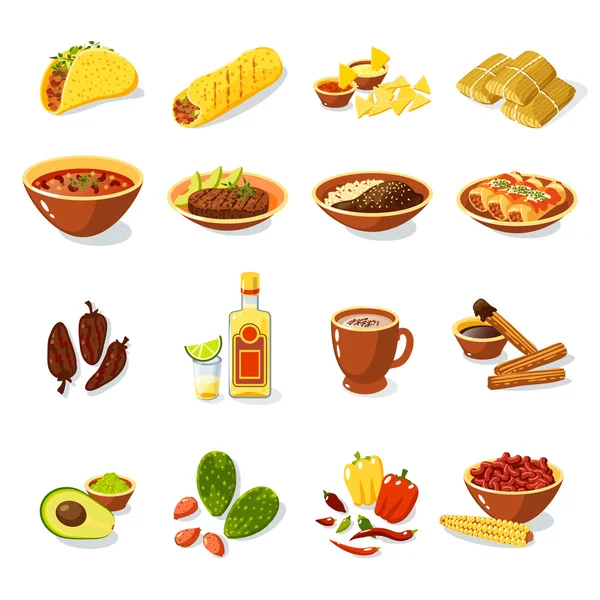 Conjunto de alimentos mexicanos — Vetor de Stock