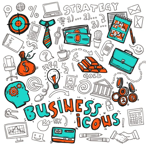 Business icons doodle sketch — Stock Vector