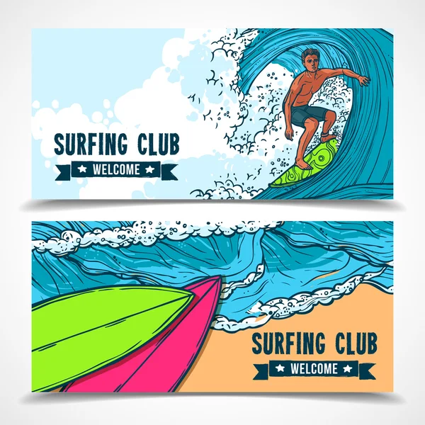 Surfen banners set — Stockvector