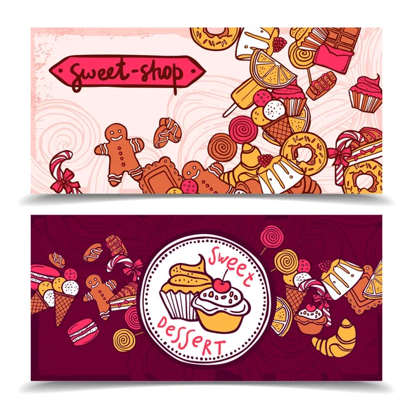 Sweetshop vintage doces banners set — Vetor de Stock