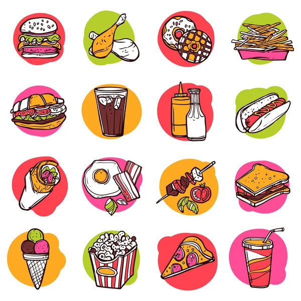 Jeu d'icônes fast food — Image vectorielle