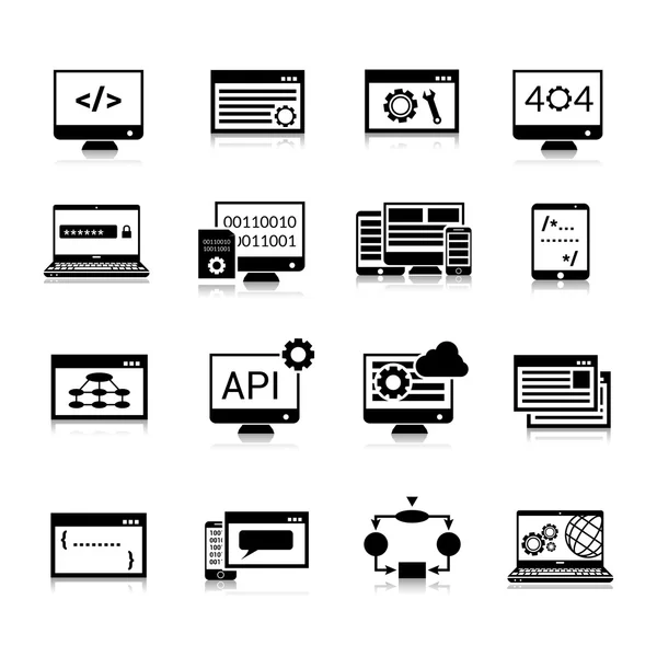 Iconos de programación Negro — Archivo Imágenes Vectoriales