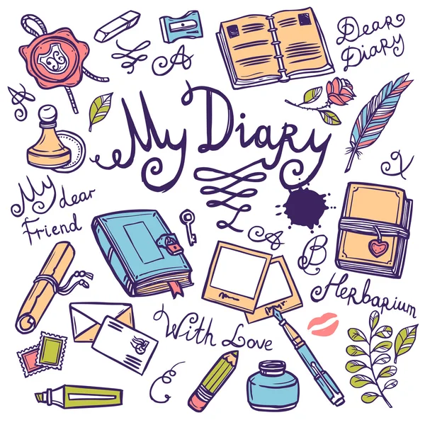 Diary Writing Instrument Set — Stock Vector