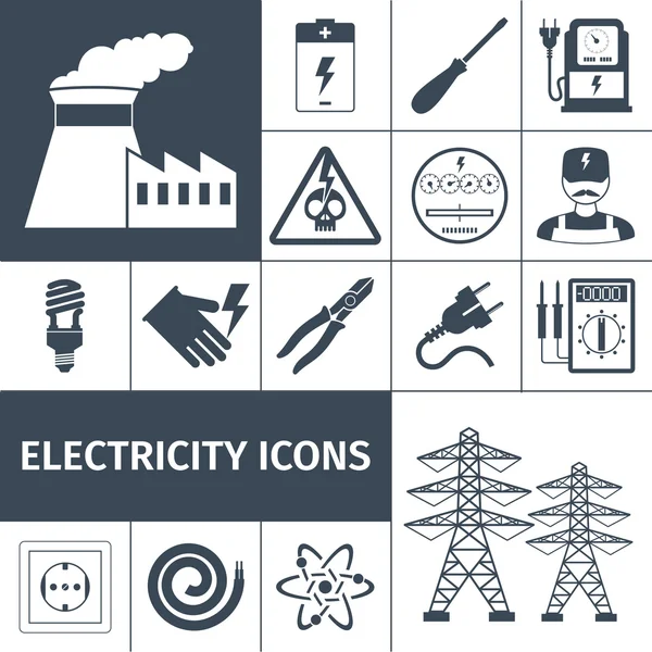 Iconos de electricidad Conjunto Negro — Vector de stock