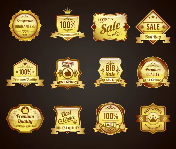 Colección de iconos de etiquetas de ventas doradas — Vector de stock