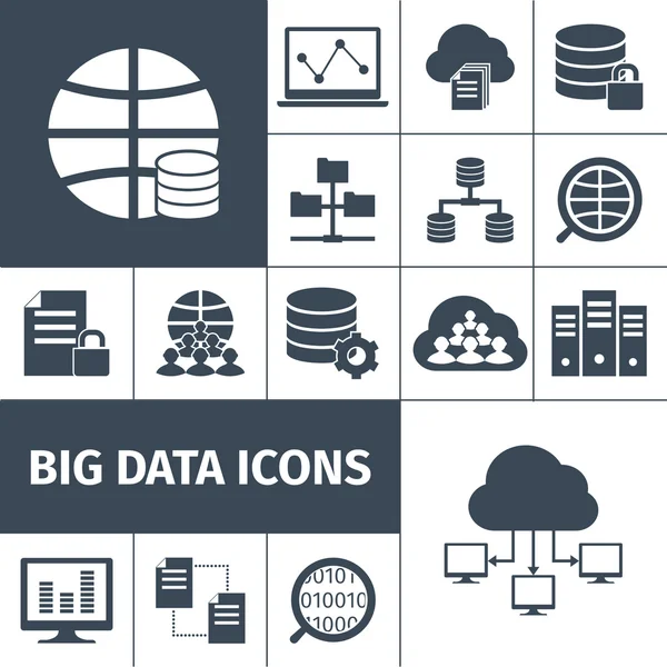 Big data iconos negro — Archivo Imágenes Vectoriales