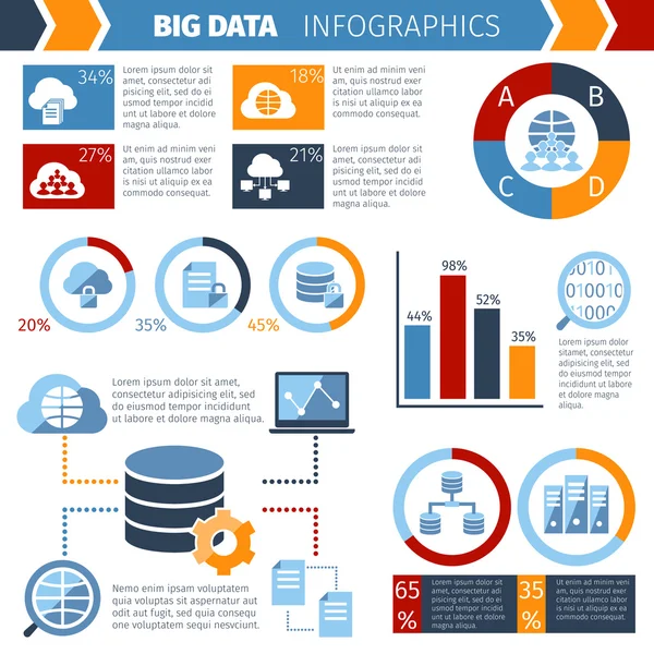 Big data pengolahan laporan infografis - Stok Vektor