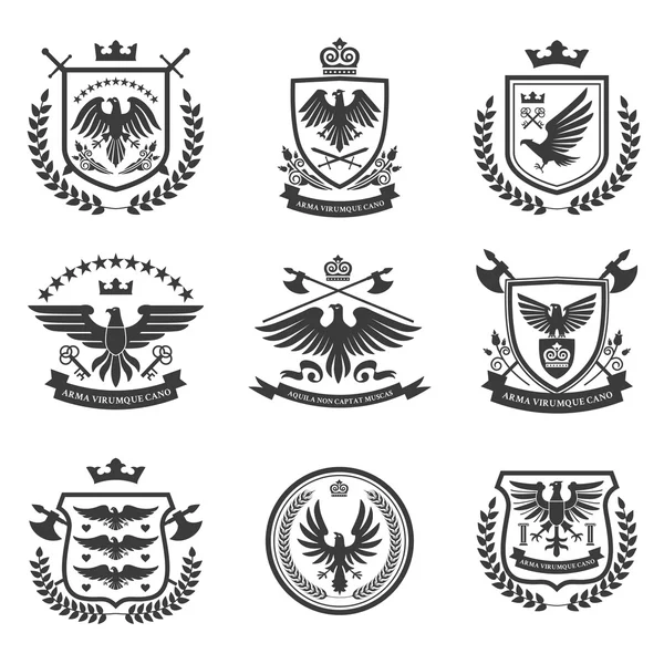 Adler Embleme Icon Set schwarz — Stockvektor