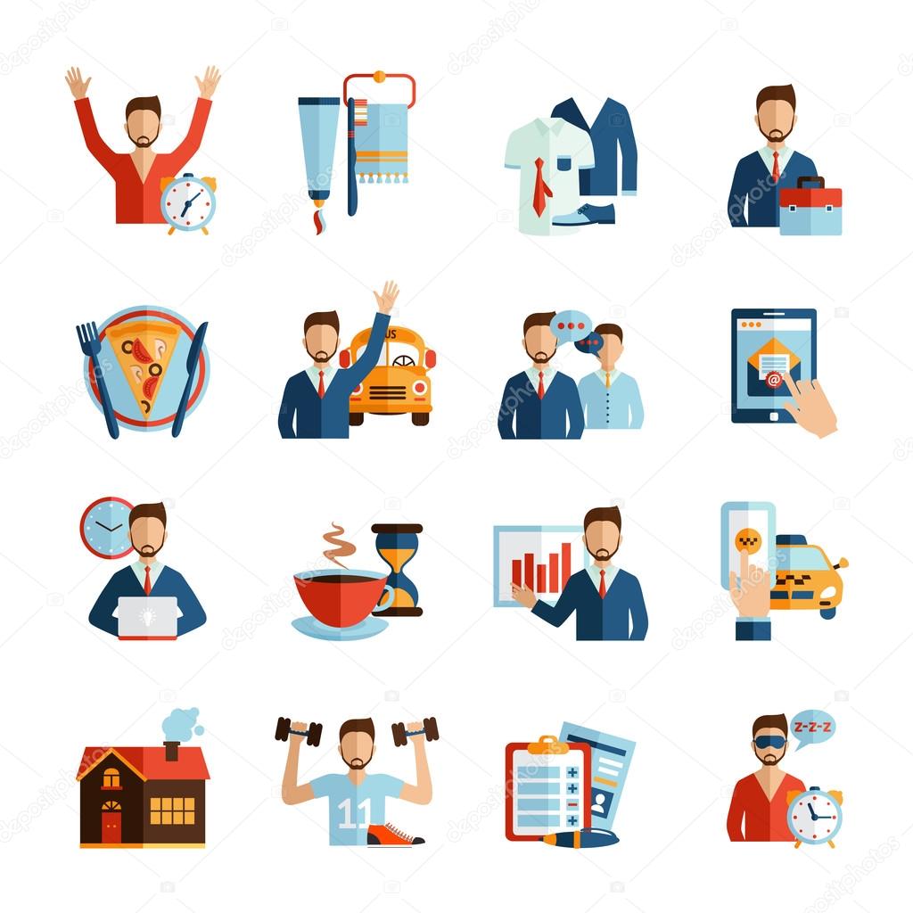 Man Daily Routine Icons