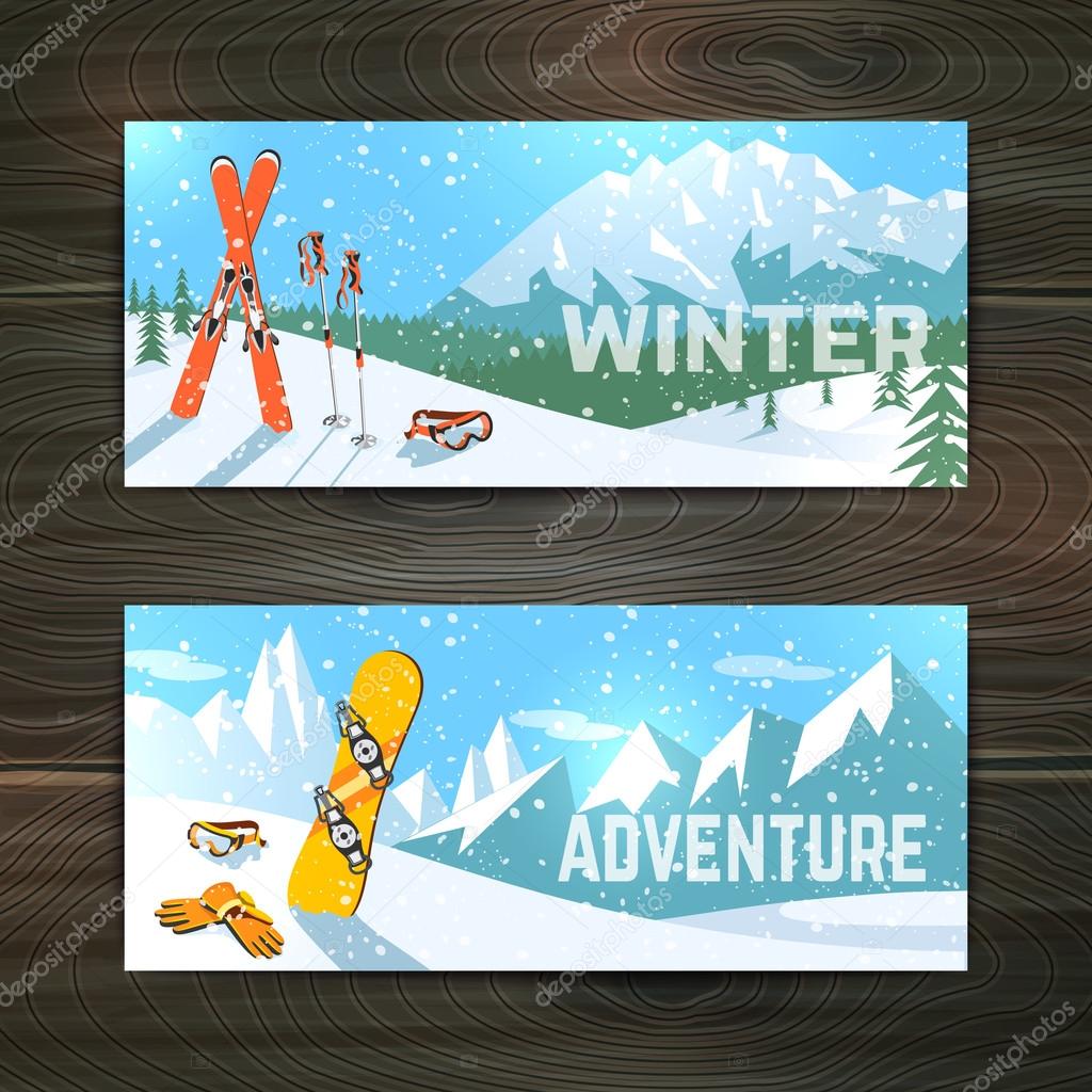 Winter sport tourism banners set