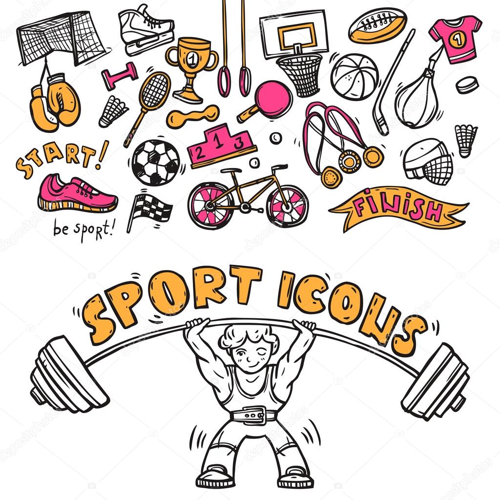 Sport icons doodle sketch