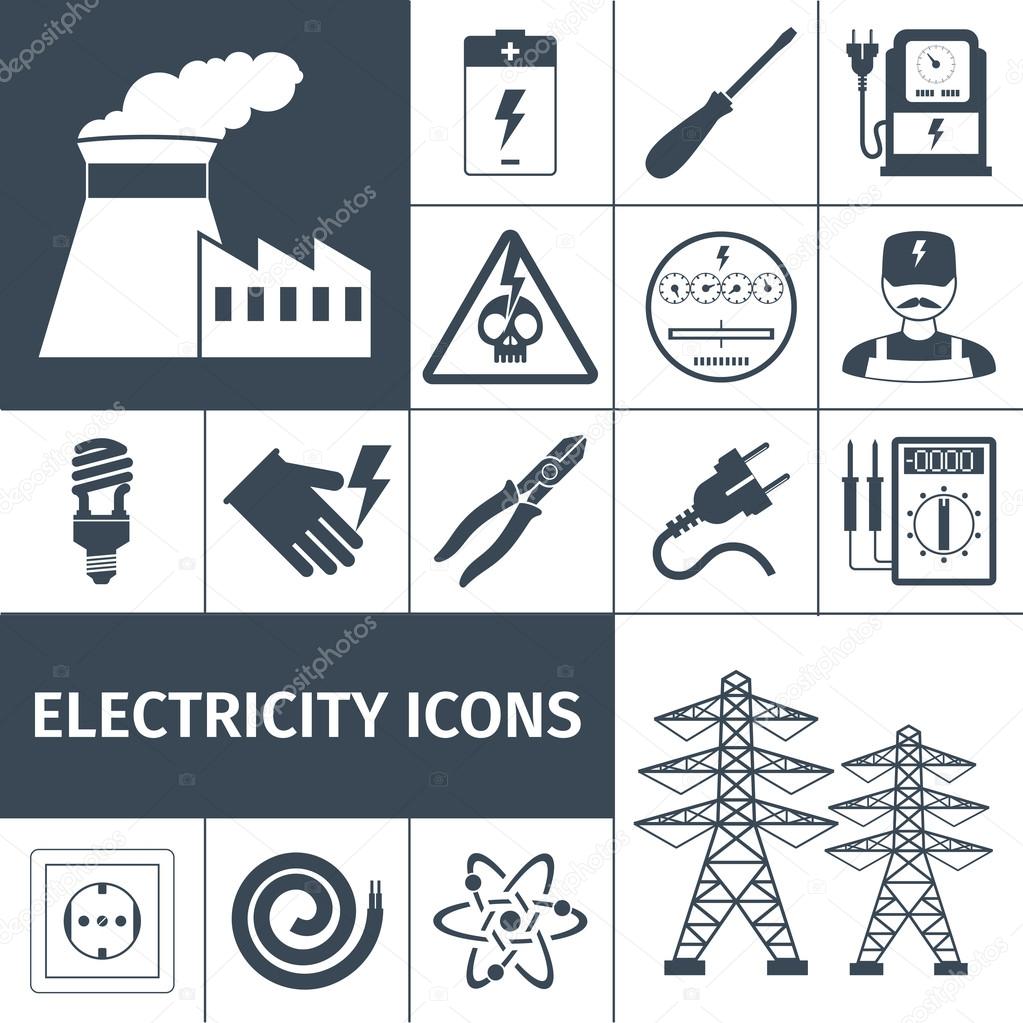 Electricity Icons Black Set