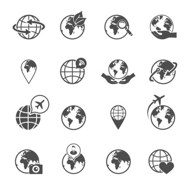 Globe earth icons set clipart