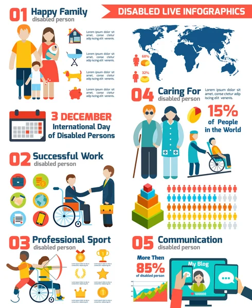 Niepełnosprawnych infografiki zestaw — Wektor stockowy