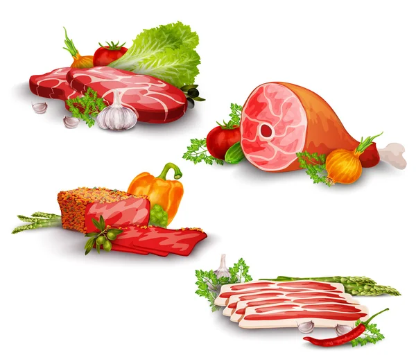 Meat With Vegetables Set — Stock Vector