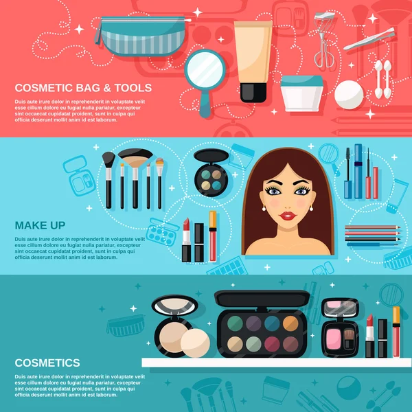 Juego de banner de maquillaje — Vector de stock