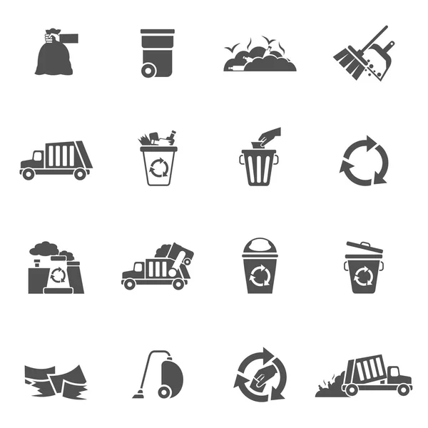 Iconos de basura negro — Vector de stock