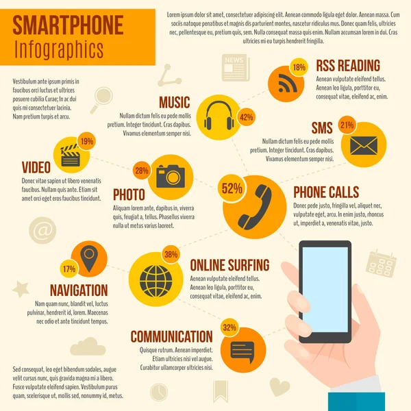 Conjunto de infografías de teléfonos inteligentes — Archivo Imágenes Vectoriales