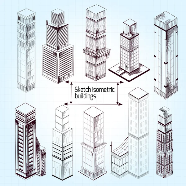 Croquis Bâtiments isométriques — Image vectorielle