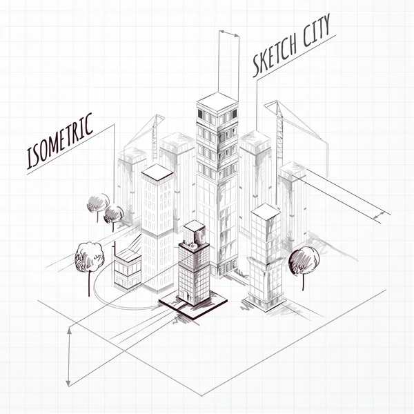 Croquis de construction de la ville Isometric — Image vectorielle