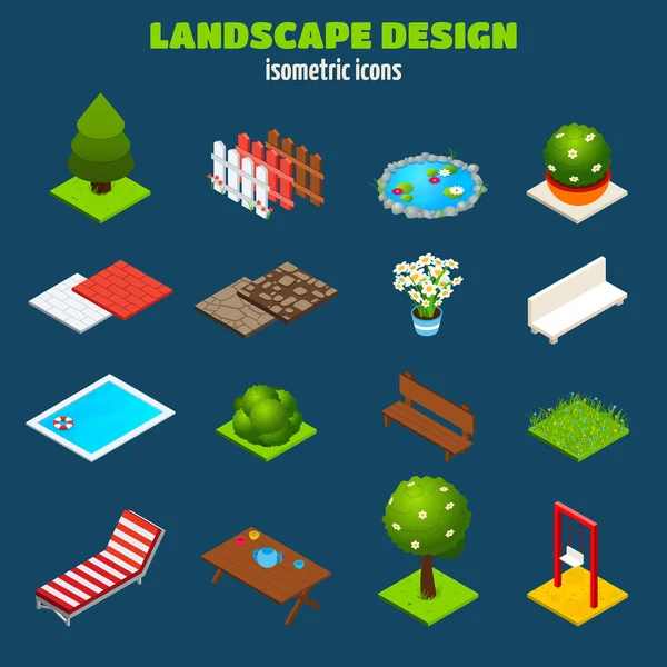 Landschap Design Isometrisch Icons — Stockvector