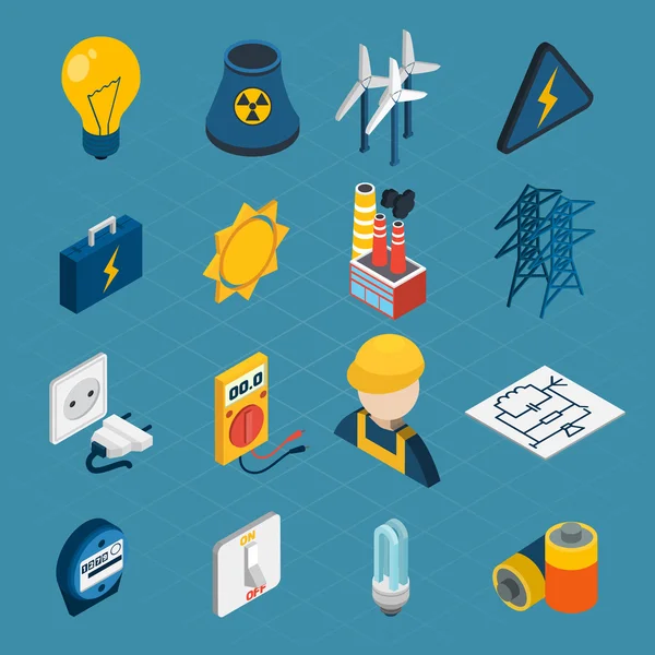 Electricity Isometric Icons — Stock Vector