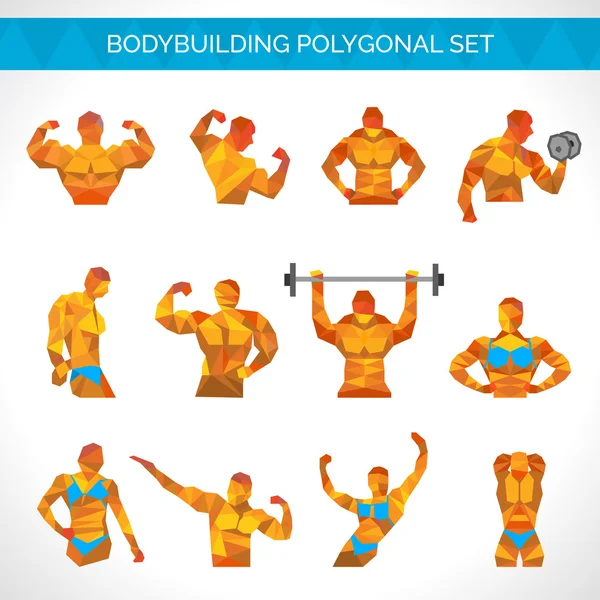 Bodybuilding Polygonal Icons Set — Stock Vector