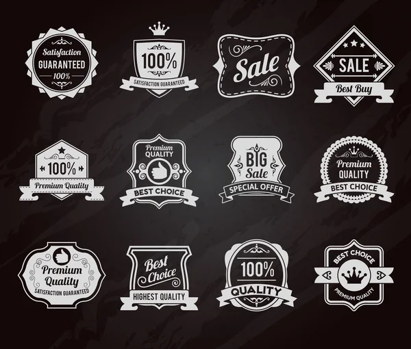 Chalkboard sales labels icons collection — Stock Vector