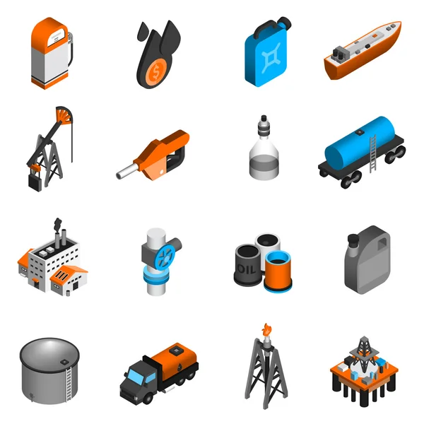 Ícones isométricos da indústria petrolífera — Vetor de Stock