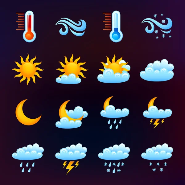 Meteo Icona Set Nero — Vettoriale Stock