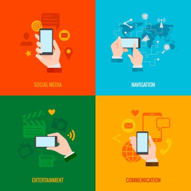 El akıllı telefon düz simgeler kompozisyon