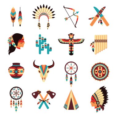 Ethnic american indigenous icons set clipart