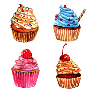 Suluboya cupcakes Icons set