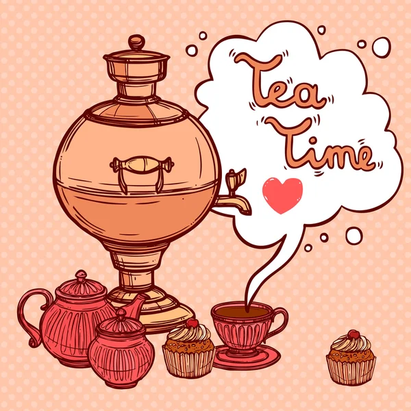 Tea Background With Samovar — Stock Vector