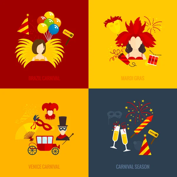 Icônes de carnaval composition plate — Image vectorielle