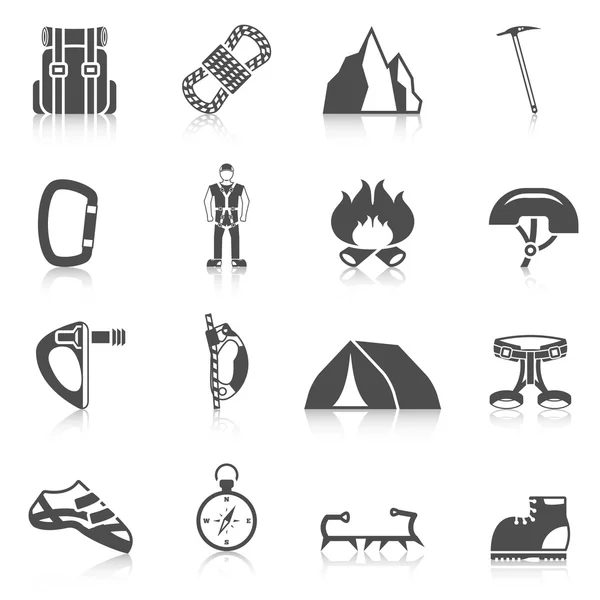 Climber gear equipment icons black — Stock Vector