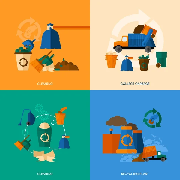 Iconos de basura plana — Vector de stock